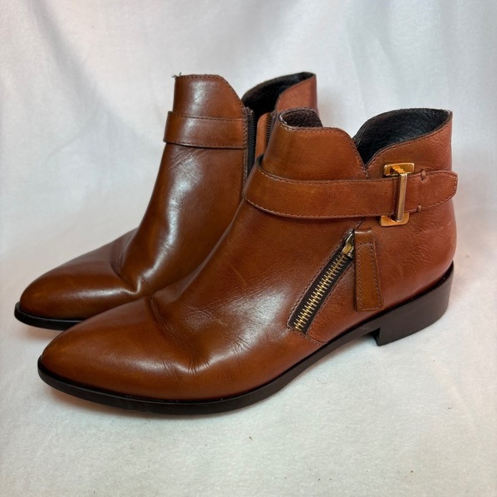 Massimo Dutti Brown Leather Ankle Boots Made in Italy Pointed Toe Buckle Size 6M